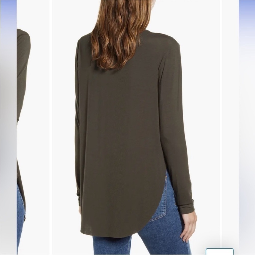 NWT Halogen Grey Green Beluga Long Sleeve Shirttail Hem Shirt Sz L - Picture 3 of 4